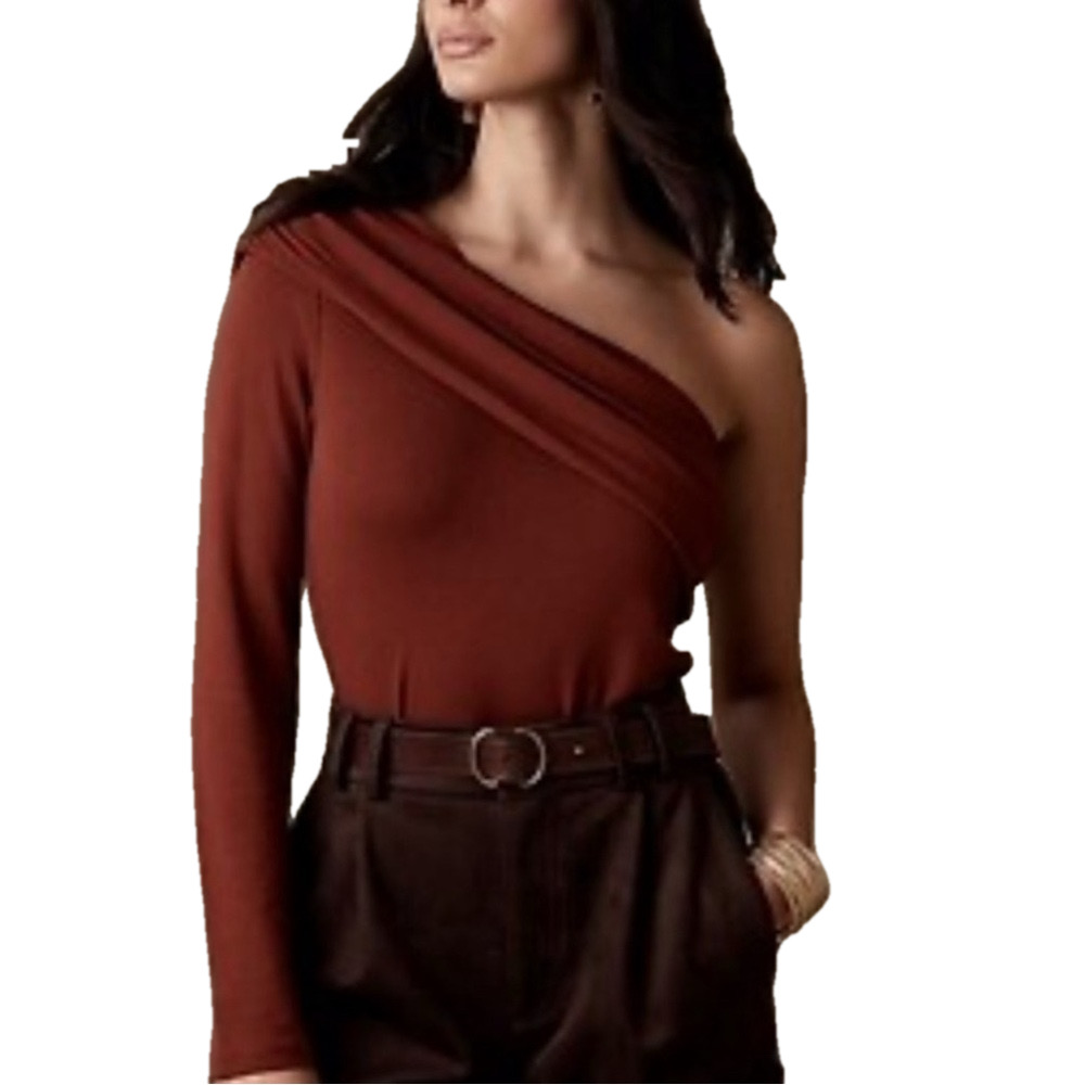 Banana Republic  One-Shoulder Rust Top soft luxe Dark spiced Rum L GUC..